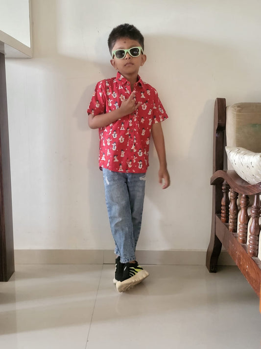 Christmas Print Cotton Classy Shirt For Boys