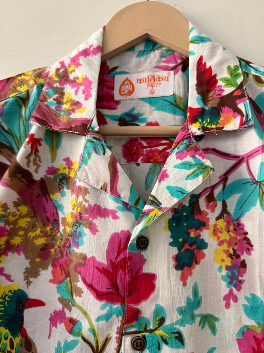 Jungle Print Cuban Collar Shirt for Men
