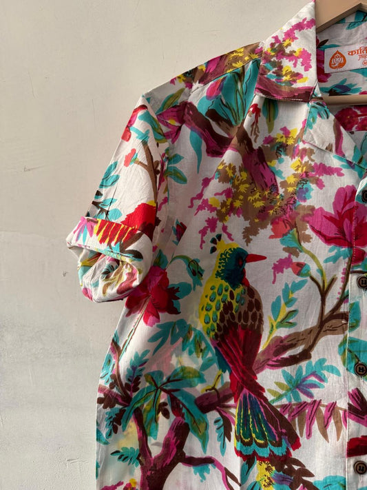 Jungle Print Cuban Collar Shirt for Men
