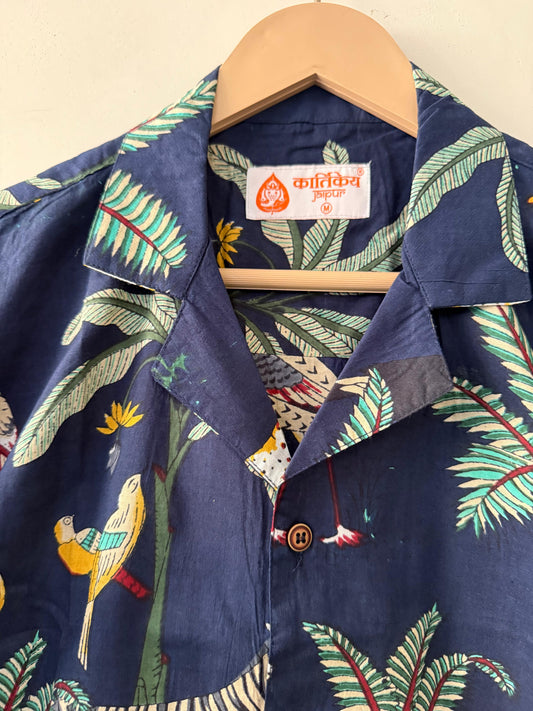 Jungle Safari Print Cuban Collar Shirt for Men