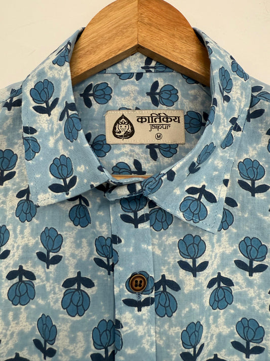 Natural Indigo Cotton Shirt for Men