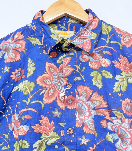 Classic Blue Half Sleeve Cotton Shirt for Men