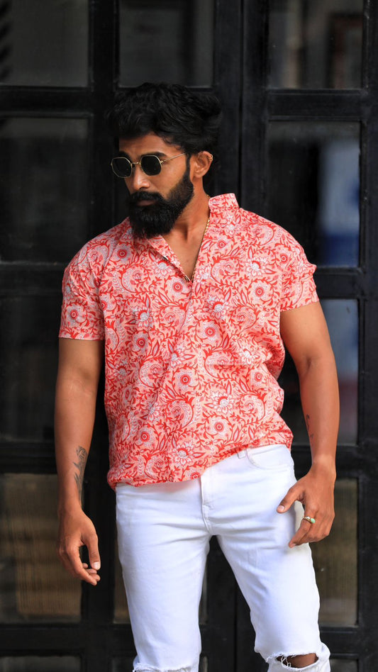 Sanganeri Print Cotton Short Kurta for Men