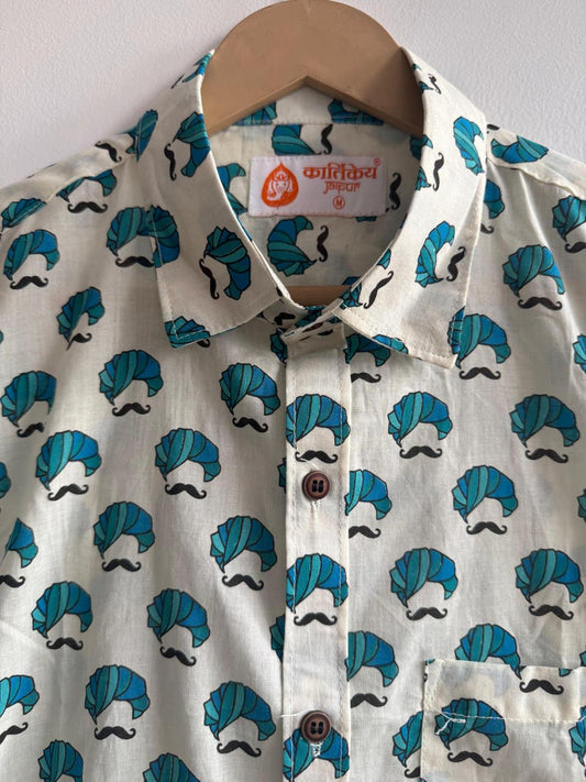 Rajasthani Pride Mustache & Turban Print Shirt By Kartikeya Jaipur