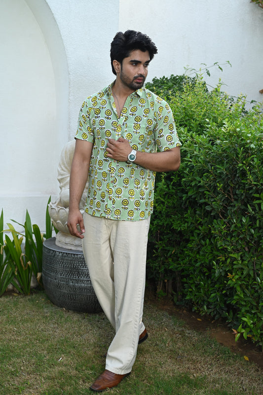 Block Print Plus Size Classic Cotton Shirt for Men