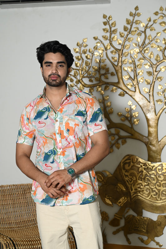 Block Print Plus Size Classic Cotton Shirt for Men