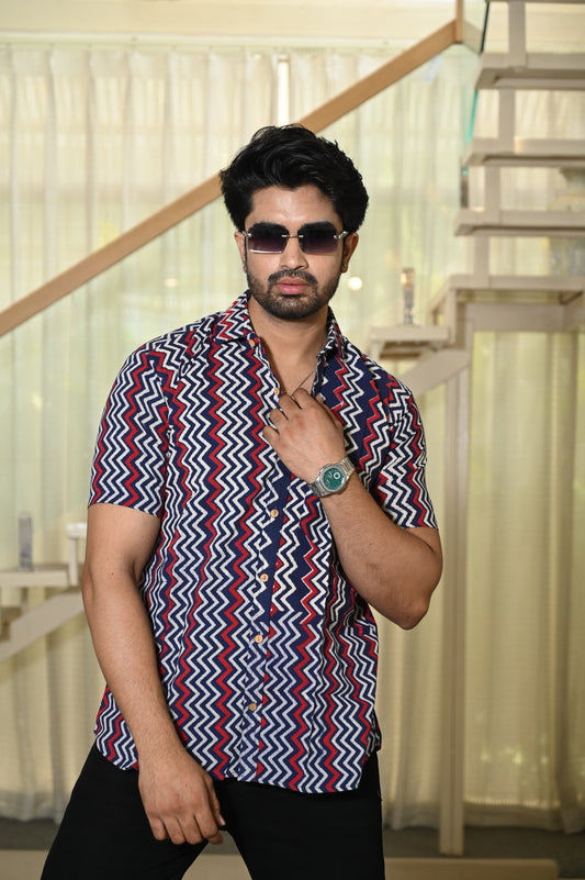 Block Print Plus Size Classic Cotton Shirt for Men