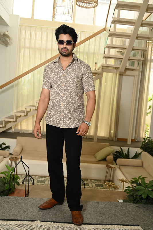 Block Print Plus Size Classic Cotton Shirt for Men