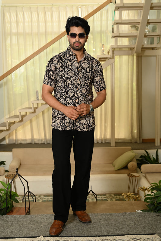 Block Print Plus Size Classic Kalamkari Cotton Shirt for Men
