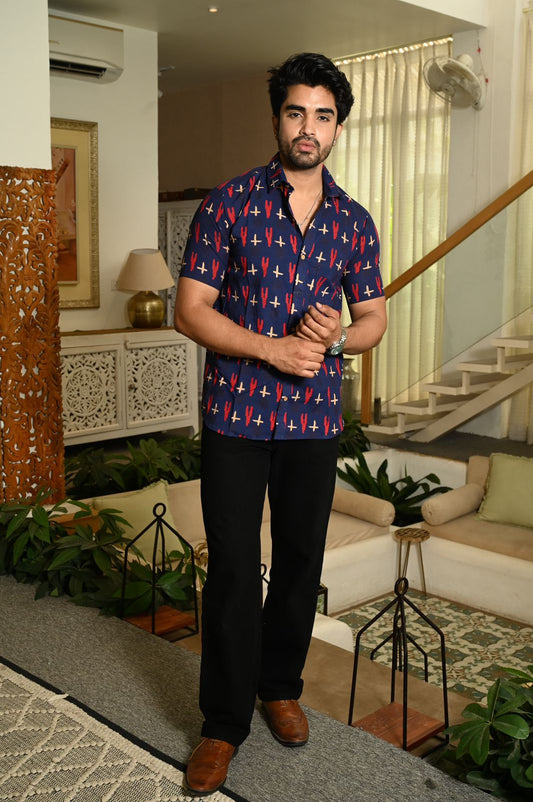 Block Print Plus Size Classic Cotton Shirt for Men