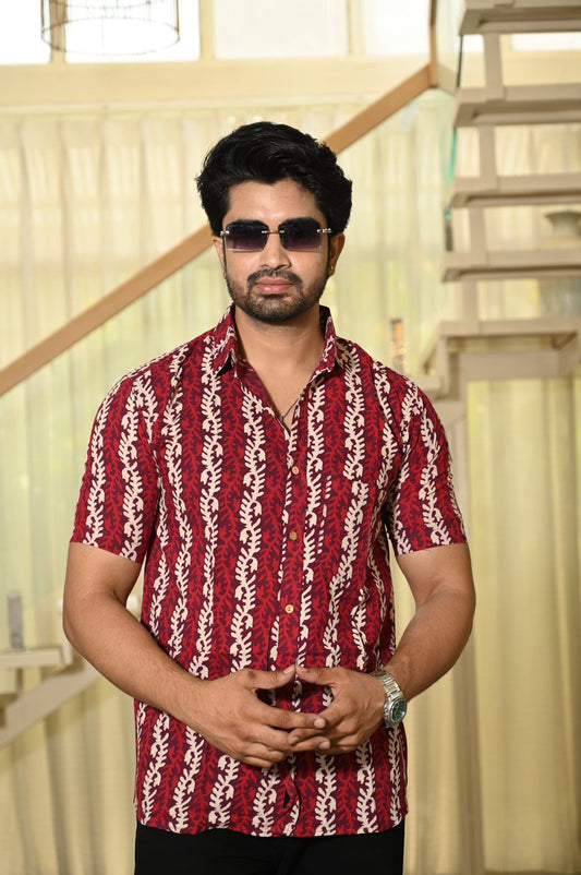 Block Print Plus Size Classic Cotton Shirt for Men