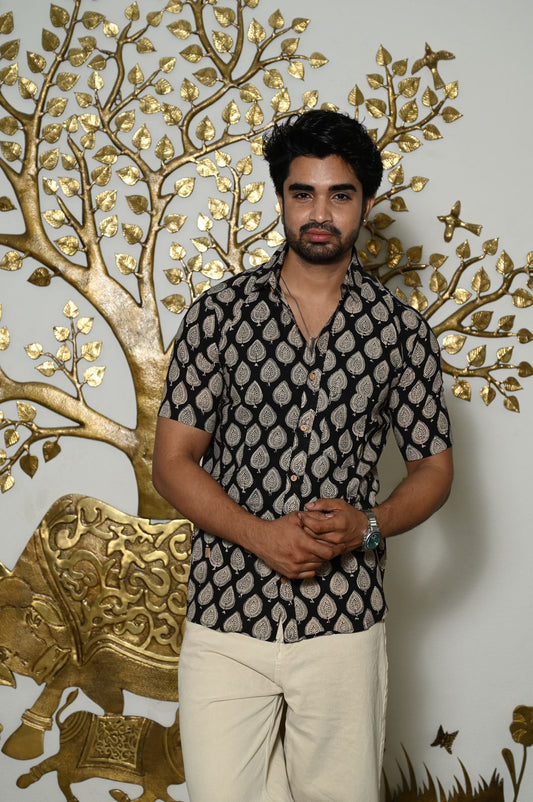 Block Print Plus Size Classic Cotton Shirt for Men