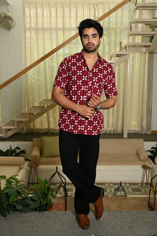 Block Print Plus Size Classic Cotton Shirt for Men