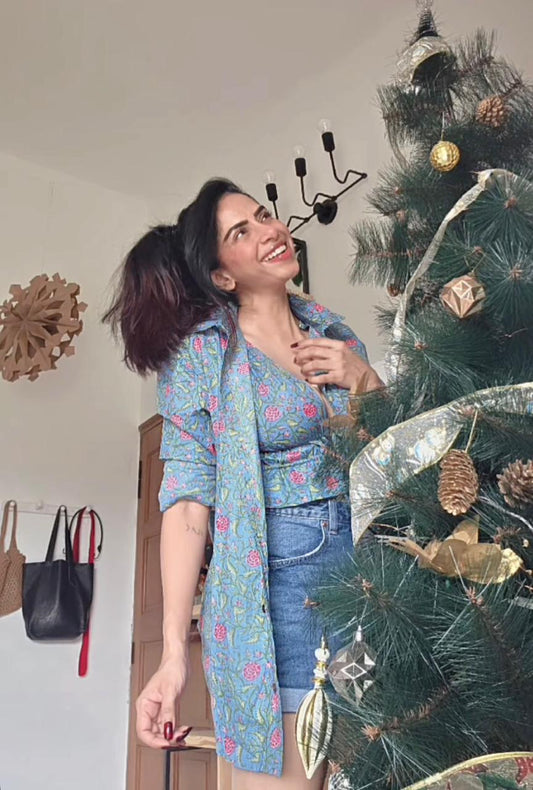 Floral Print Cotton Drawstring Lace Bralette Top