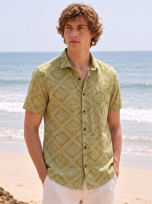 Bandhani Print Cotton Shirt for Men ( Brown Oak )