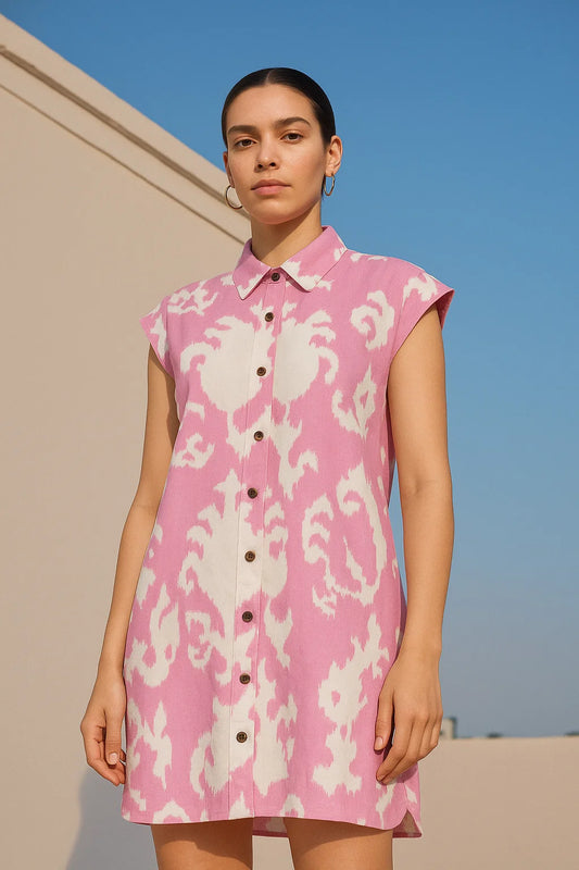 Pink Sleeveless Long Shirt Dress for Women