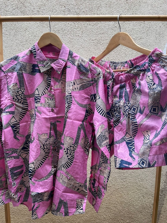 Sphynx Cat Print Cotton Co-ords Sets for Men