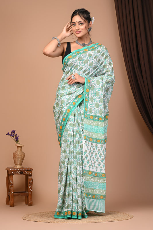 Floral Print Cotton Mulmul Sarees