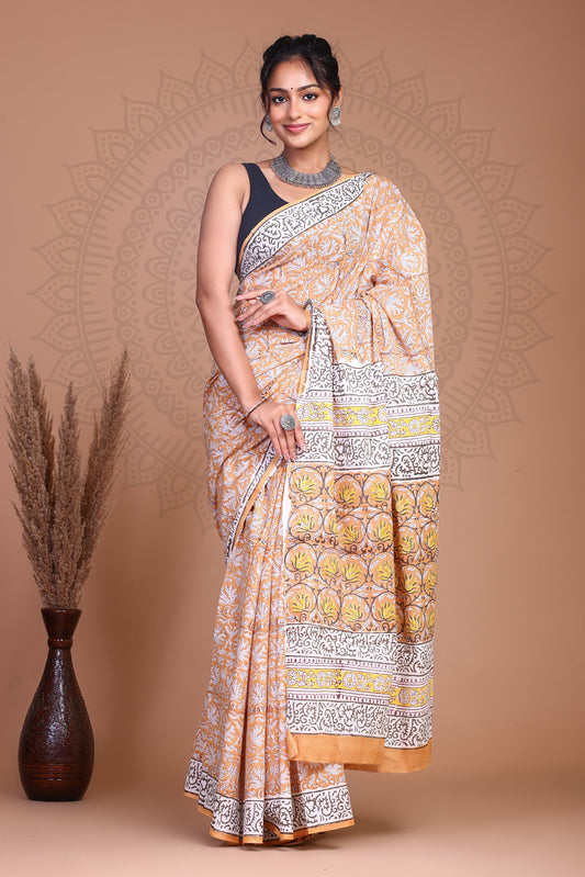 Floral Print Cotton Mulmul Sarees