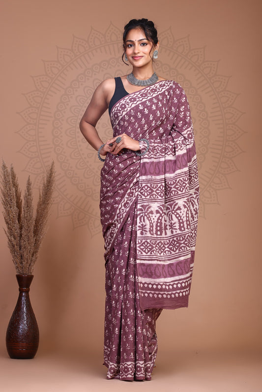 Floral Print Cotton Mulmul Sarees