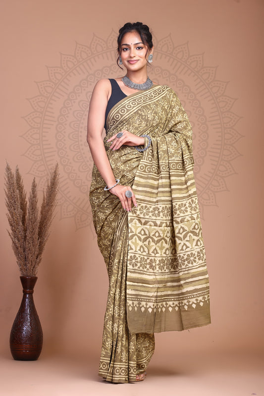 Floral Print Cotton Mulmul Sarees