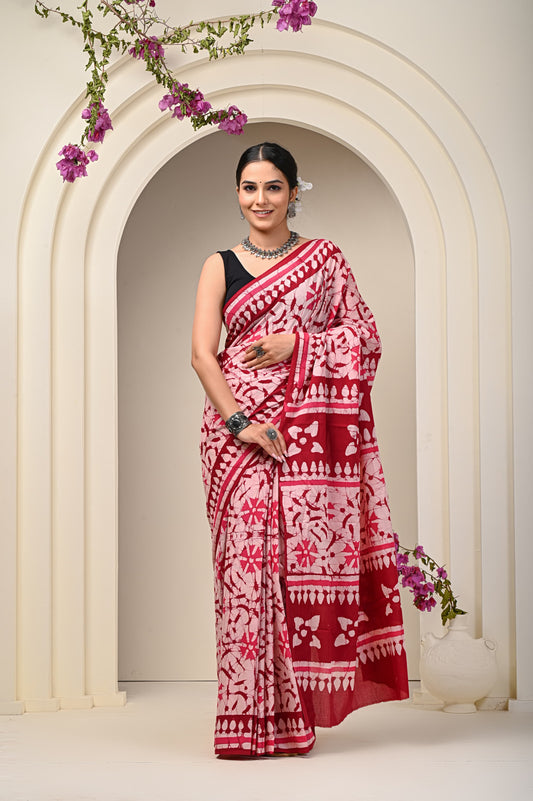 Floral Print Cotton Mulmul Sarees
