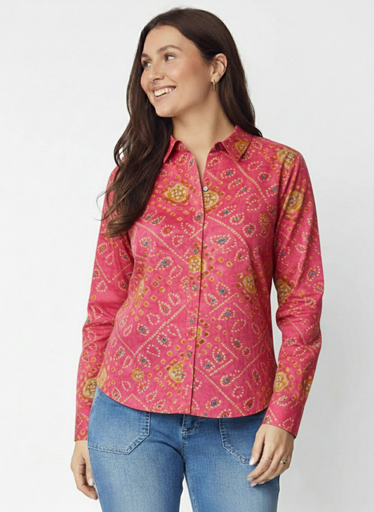 Women Traditional Bandhej Print Cotton Shirt - Pink