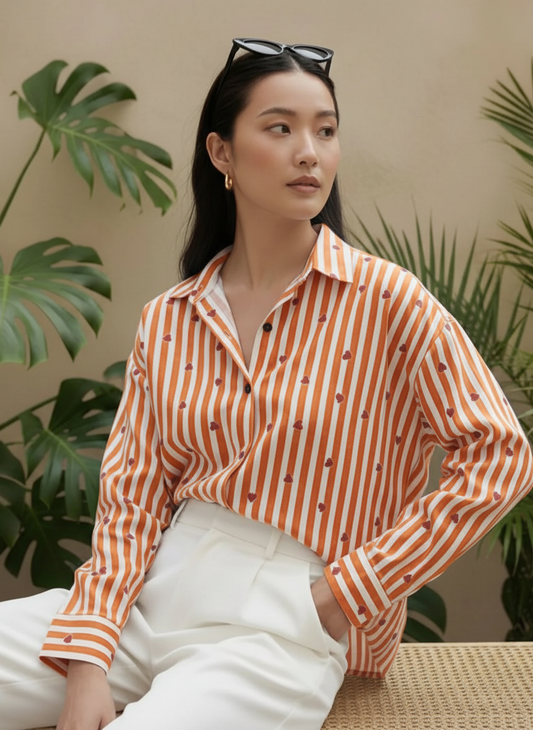 Women Conversational Striped Cotton Causal Shirt