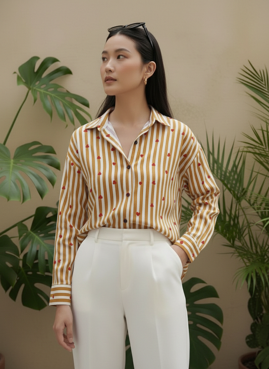 Women Conversational Striped Cotton Causal Shirt