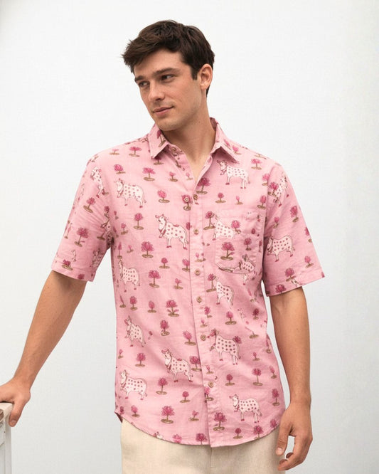 Kartikeya Jaipur Mens Pichwai Cow Print Cotton Shirt