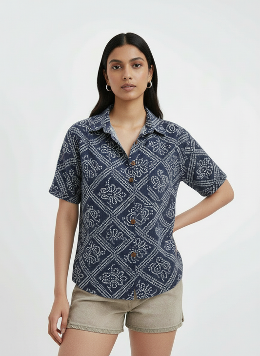 Bandhej Oversized Half Shirt for Women By Kartikeya Jaipur