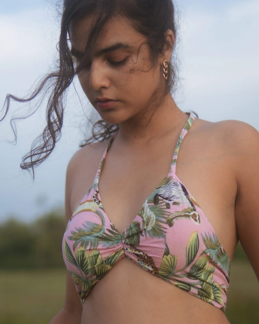 Jungle Print Cotton Padded Lace Bralette