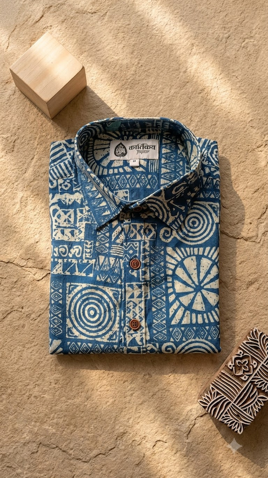 Kartikeya Jaipur Natural Print Indigo Shirt for Men - Limited Edition