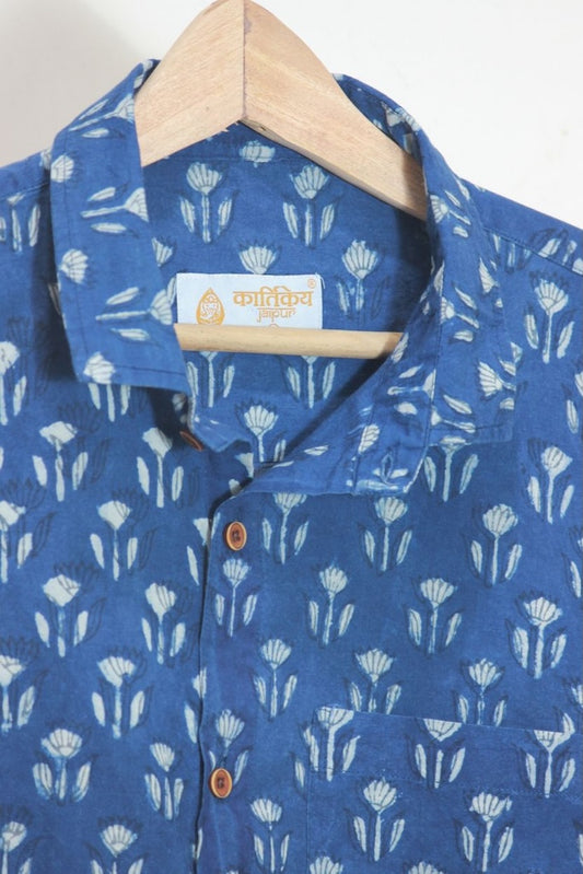 Classic Organic Indigo Print Men's Half Sleeves Shirt