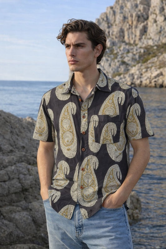 Classic Organic Ajrakh Print Men's Half Sleeves Shirt