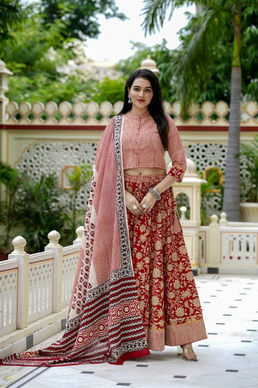 Hand Block Printed Rajasthani Lehenga