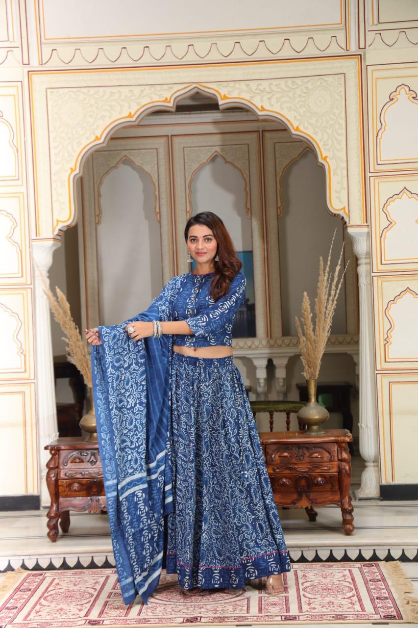 Rajasthani Lehenga Choli with Dupatta in Blue S Rajasthani Lehenga Choli with Dupatta in Blue S