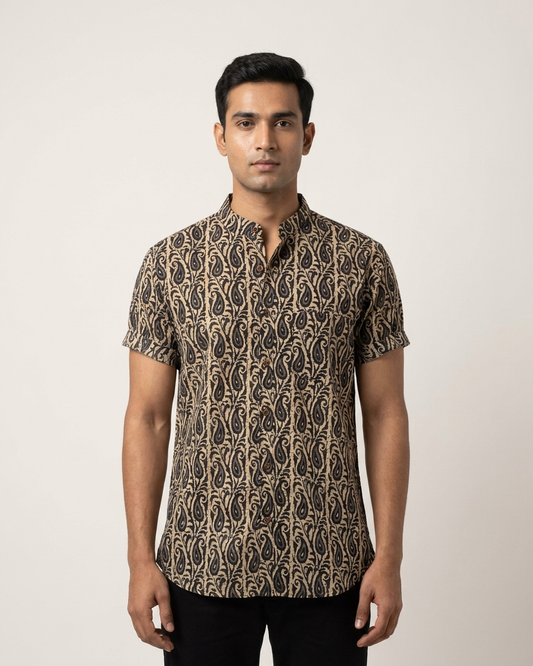 Kalamkari Print Half Sleeve Cotton Shirt for Men - Artist Edit
