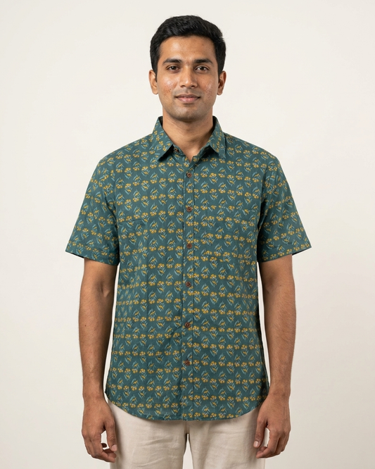 Ethnic Print Cotton Half Sleeves Shirt for Men