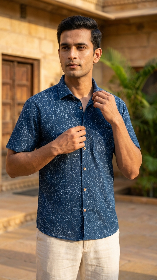 Bandhani Indigo Ethnic Casual Shirt for Men