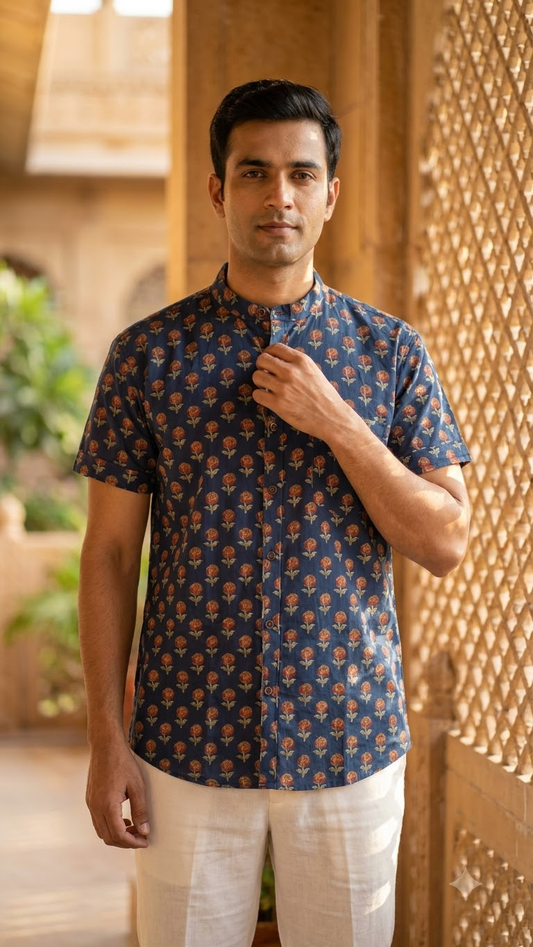 Sanganeri Print Half Sleeve Cotton Shirt for Men