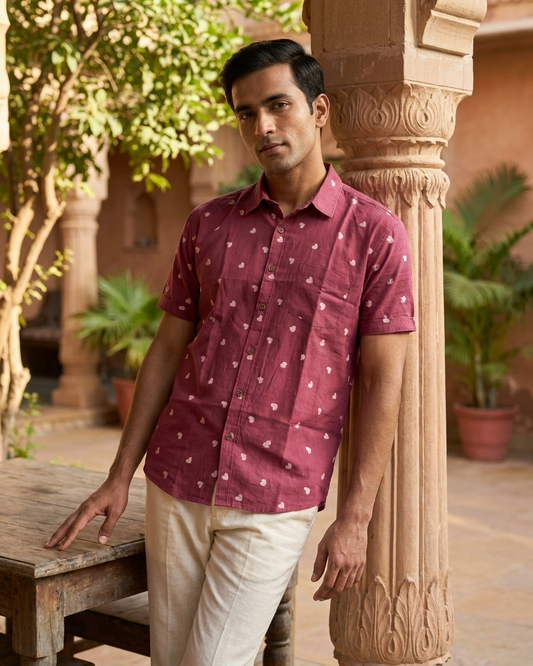 Block Printed Cotton Shirt For Man - Organic