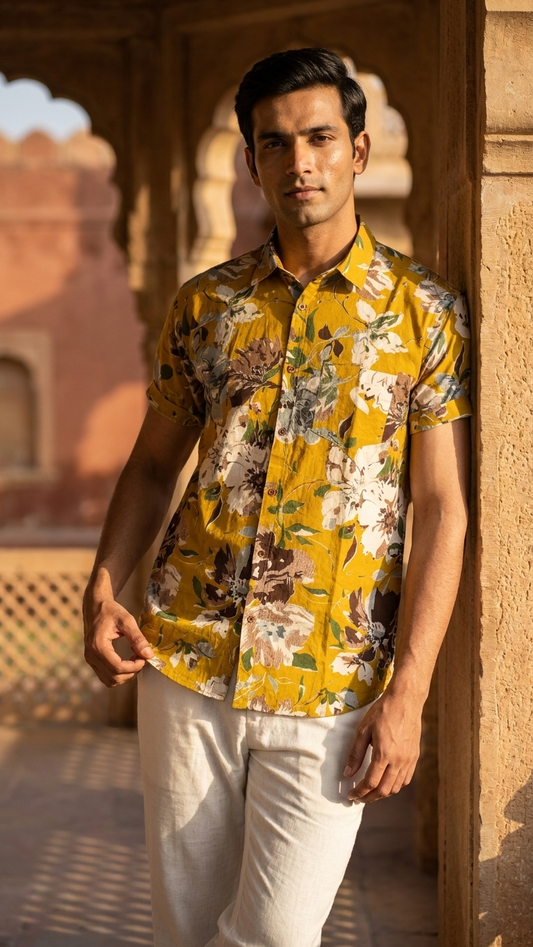 Floral Print Cotton Shirt For Men - Goa Edit
