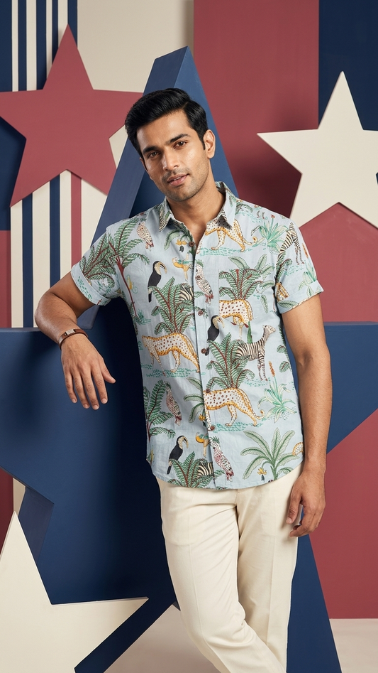 Jungle Print Cotton Shirt For Men - Limited Edition