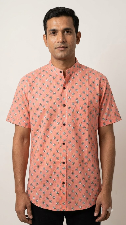 Floral Print Half Sleeve Cotton Shirt for Men