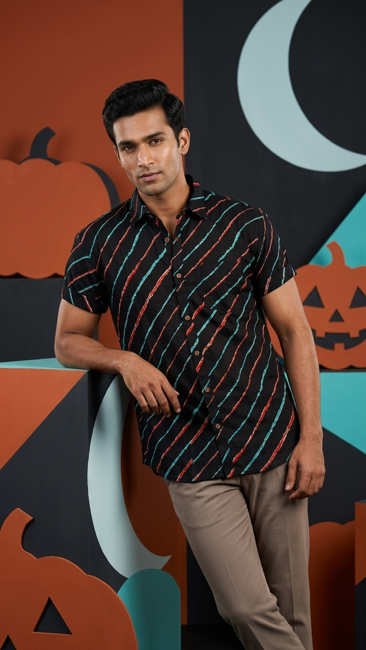 Lehariya Print Half Sleeve Cotton Shirt for Men - Seasons Special