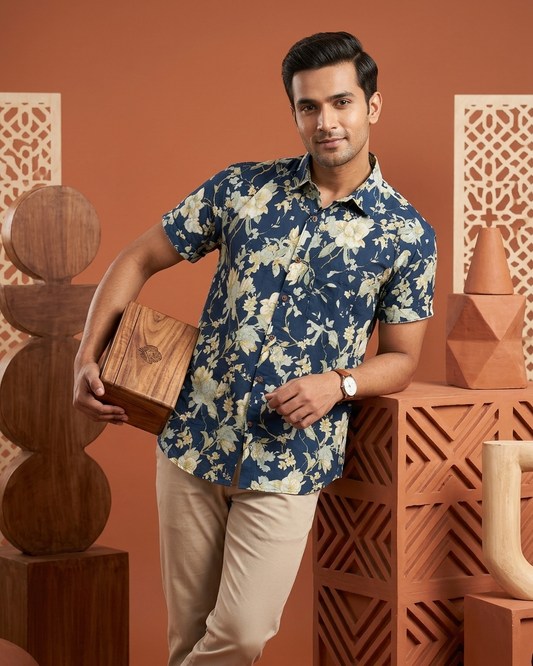 Classic Floral Print Shirt For Mens By Kartikeya Jaipur - Goa Vibe