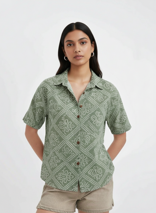Bandhej Oversized Half Shirt for Women By Kartikeya Jaipur