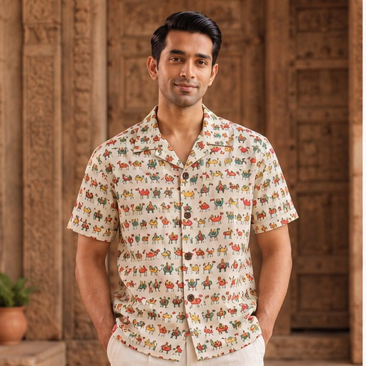 Mini Camel Print Yellow Camp Collar Shirt