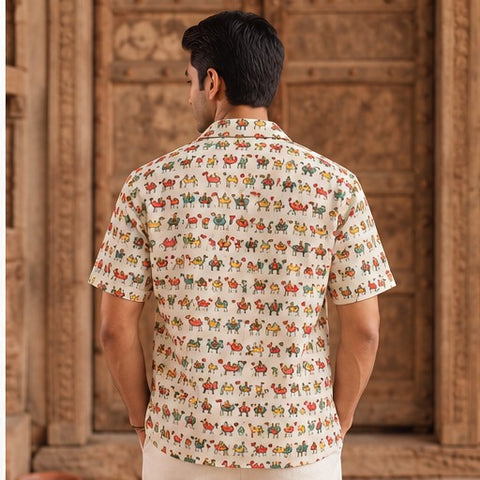 Mini Camel Print Yellow Camp Collar Shirt
